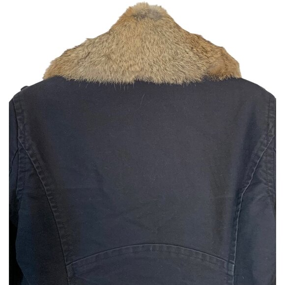 ARMANI JEANS Navy Blue Double-Breasted Fur-Lined Collar Women's Jacket Size 4 - Picture 8 of 9